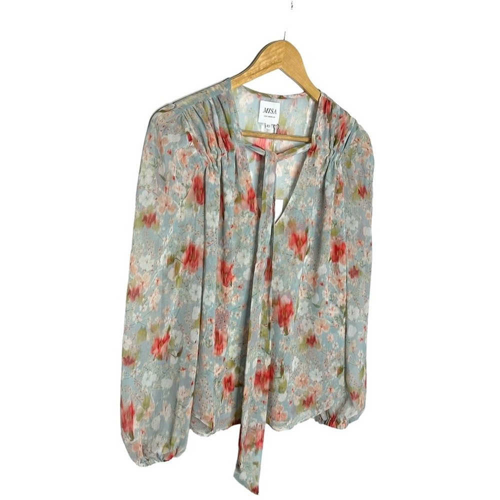 NWT MISA Los Angeles Ceyla Floral Scarf Tie Blouse xs - Picture 6 of 14